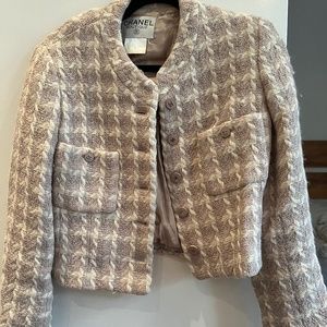 Classic Chanel soft pink and beige tweed jacket
